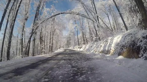 Car driving point of view. Winter time. Stock Footage 82498257