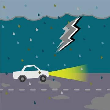 Car driving in the rain Stock Illustration