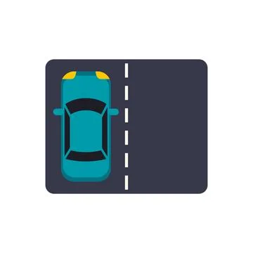 Car driving on road with dashed lane marking Stock Illustration