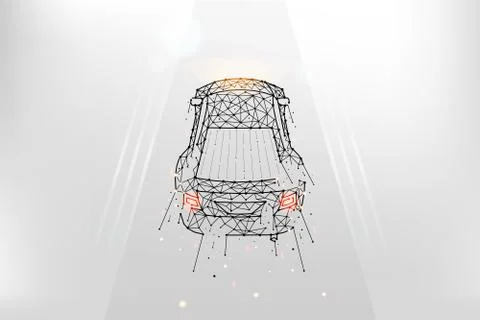 Car driving on the road polygonal vector illustration. A car made of lines an Stock Illustration