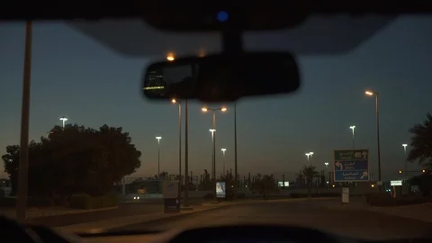 Car driving on the road at sunset Stock Footage 85754004