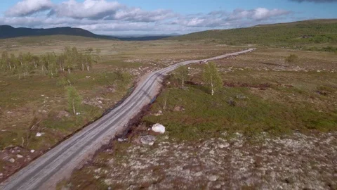 Car driving on rural road over marshlands Stock Footage 77069860