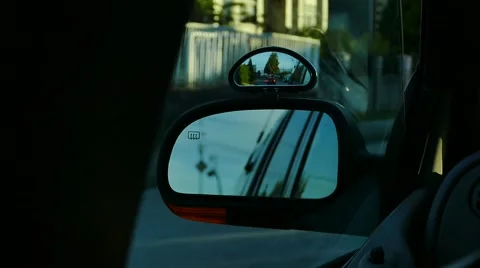 Car Driving - Side Mirror - 03 - Twilight Village Stock Footage 53778326