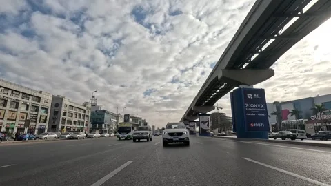 Car Driving Through Active Modern Roads New Cairo Showing Buildings Traffic Stock Footage 329703204