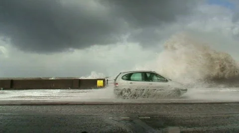 Car driving through a big storm Stock Footage 628229
