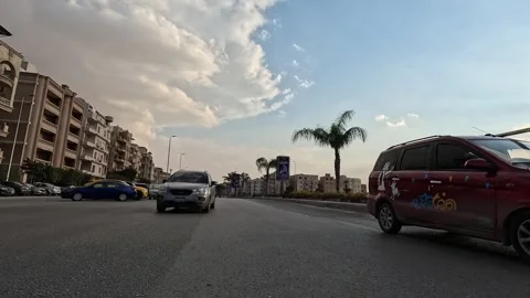 Car Driving Through Bright Streets New Cairo Showing Buildings Traffic Vehicles Stock Footage 329951511
