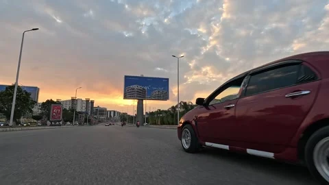 Car Driving Through Broad Modern Roads New Cairo Showing Buildings Traffic Stock-Footage 329899326
