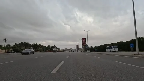 Car Driving Through Broad Residential City Roads New Cairo Showing Buildings Stock Footage 330109905