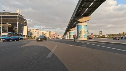 Car Driving Through Clean Urban District Roads New Cairo Showing Buildings Stock Footage 329751220