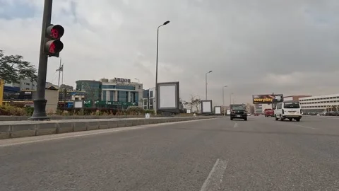 Car Driving Through Clean Urban District Roads New Cairo Showing Buildings Stock Footage 330102239