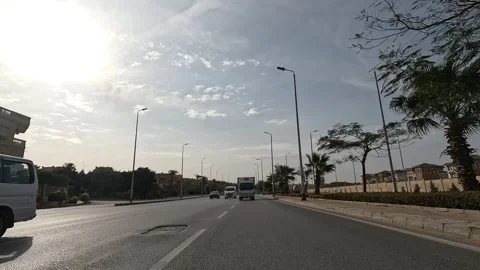Car Driving Through Contemporary Modern Roads New Cairo Showing Buildings Stock Footage 329780732