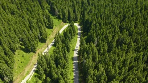 Car driving through the forest and the lake on the side. Beautiful mountain road 스톡 동영상 150588832