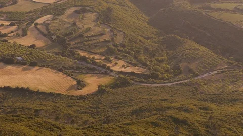 Car driving through landscape in Pyrenees mountains in Spain Stock Footage 98154031
