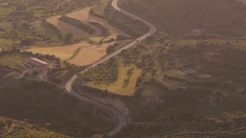 Car driving through landscape in Pyrenees mountains in Spain Stock Footage 98155365