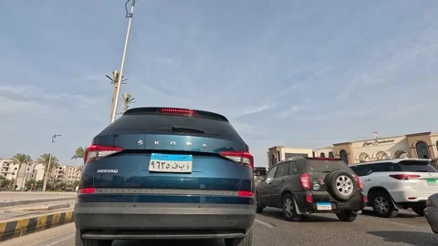 Car Driving Through Modern District Streets New Cairo Showing Buildings Traffic Stock Footage 329760828
