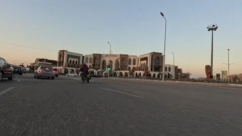 Car Driving Through Modern Planned Residential Roads New Cairo Showing Buildings Stock Footage 329787285