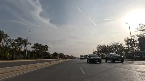 Car Driving Through Newly Developed City Streets New Cairo Showing Buildings Stock Footage 329762449