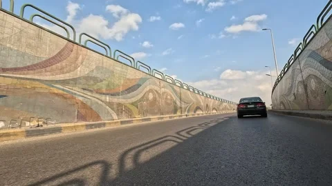 Car Driving Through Open City Residential Roads New Cairo Showing Buildings Stock Footage 329953055
