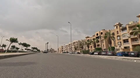Car Driving Through Orderly Residential Roads New Cairo Showing Buildings Stock Footage 330106380