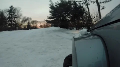 Car Driving Through Snow Gopro Stock Footage 81286674