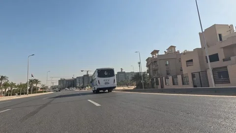 Car Driving Through Spacious City Roads New Cairo Showing Buildings Traffic Stock Footage 329810130
