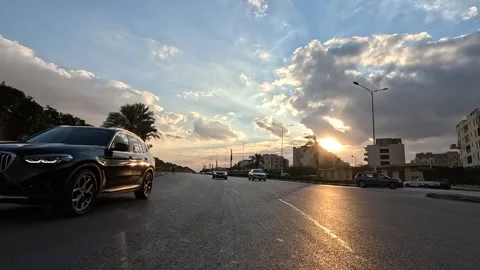 Car Driving Through Spacious Modern Roads New Cairo Showing Buildings Traffic Stock Footage 329952317