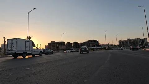 Car Driving Through Spacious Residential Roads New Cairo Showing Buildings Stock Footage 329783716