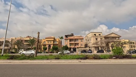 Car Driving Through Spacious Residential Roads New Cairo Showing Buildings Stock-Footage 330098406