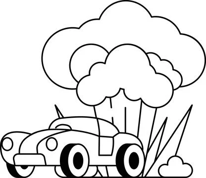 A car is driving through a storm with a cloud of smoke coming out of the back Stock Illustration