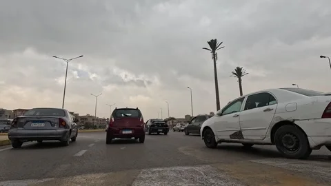 Car Driving Through Stylish Urban Residential Roads New Cairo Showing Buildings Stock Footage 330105736