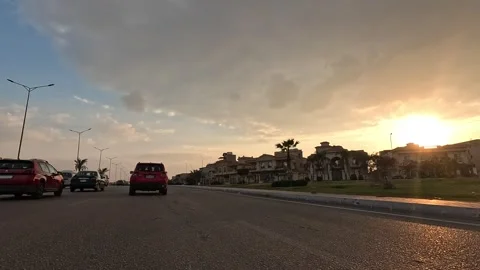 Car Driving Through Wide Newly Built Streets New Cairo Showing Buildings Traffic Stock Footage 329898104