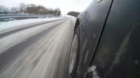 Car driving through a winter storm with snow Stock Footage 47488963