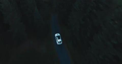 Car driving trough the night forest. Aerial. 4K Stock Footage 137087675