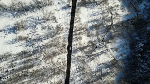 Car driving in a winter setting. lonely road with snowy trees Stock Footage 296635853