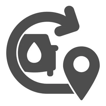 Car with drop and arrow with location map pin solid icon, car washing concept Stock Illustration