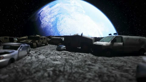 Car dump on the moon. Ecology concept. 3d rendering. 動画素材 132645661