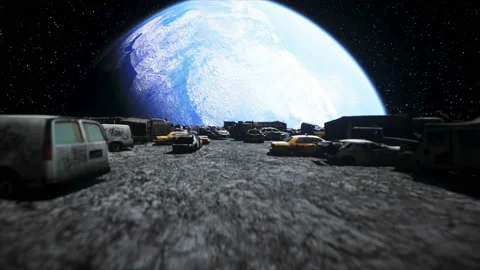 Car dump on the moon. Ecology concept. 3d rendering. Stock Footage 132645821