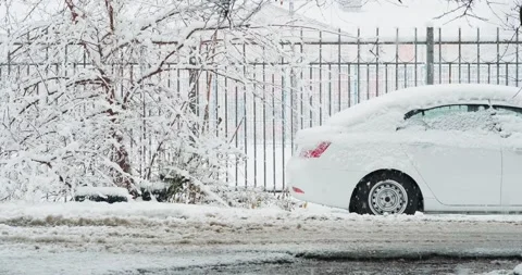 Car during heavy snowfall Stock Footage 146482691