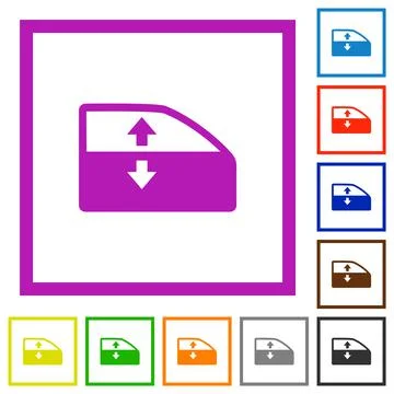 Car electric window winder flat framed icons Illustrazione stock