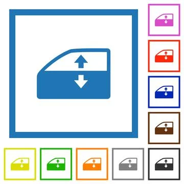 Car electric window winder flat framed icons Illustrazione stock