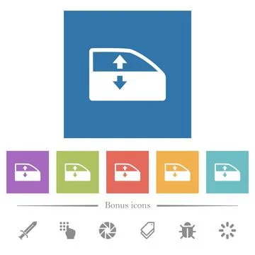 Car electric window winder flat white icons in square backgrounds Illustrazione stock