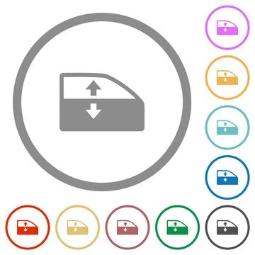 Car electric window winder flat icons with outlines Stock Illustration