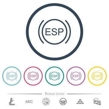 Car electronic stability program indicator flat color icons in round outlines Illustrazione stock