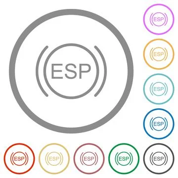 Car electronic stability program indicator flat icons with outlines Illustrazione stock