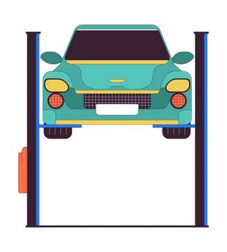Car on elevator 2D linear cartoon object Illustrazione stock