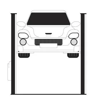 Car on elevator black and white 2D line cartoon object Illustrazione stock