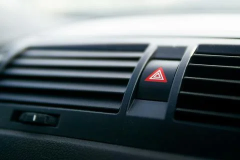 Car Emergency Light Button Pressing the Red Triangular Car Hazard Warning But Stock Photos