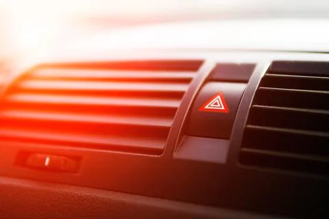 Car Emergency Light Button Pressing the Red Triangular Car Hazard Warning But Stock Photos