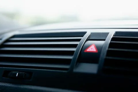 Car Emergency Light Button Pressing the Red Triangular Car Hazard Warning But Stock Photos