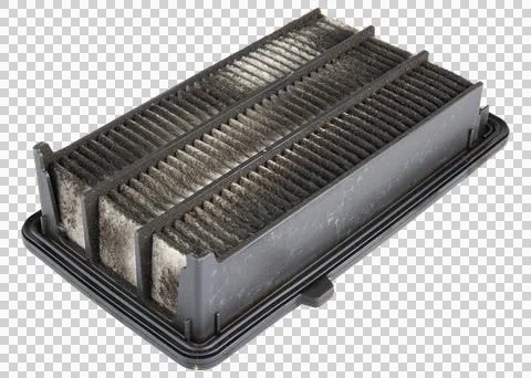 Car engine air filter. Replace one old, dirty air filter on brand new Foto stock